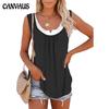 Yaz Patchwork Kadın Sahte Iki Katmanlı Kolsuz Yelek T-Shirt Moda Rahat Gevşek Sokak Zarif Bayanlar Dip Tank Top