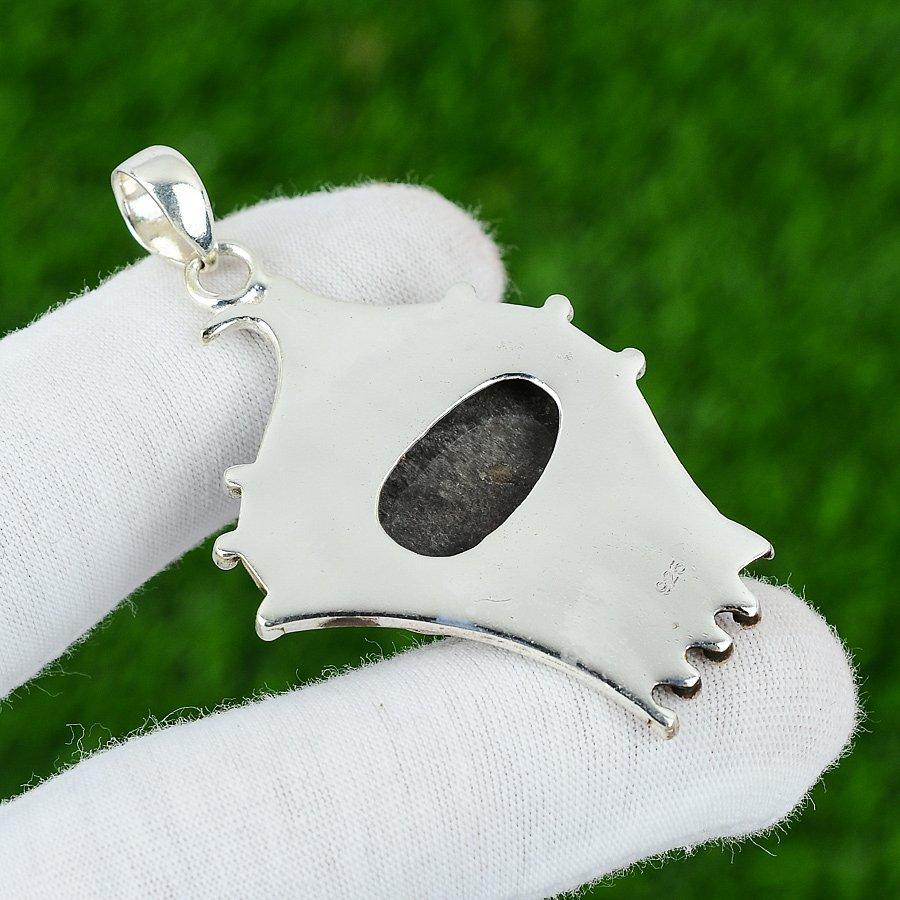 Oval Natural Silver Sheen Obsidian Sterling Silver Trendy Unique Pendant Jewelry