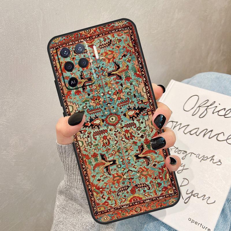 Persian Carpet Floral Pattern Case For Oppo A54 A74 A94 A17 A57 A77 A76 A16 A96 A18 A60 A80 A40 A38 A58 A78 A98 A15 A5 Pro