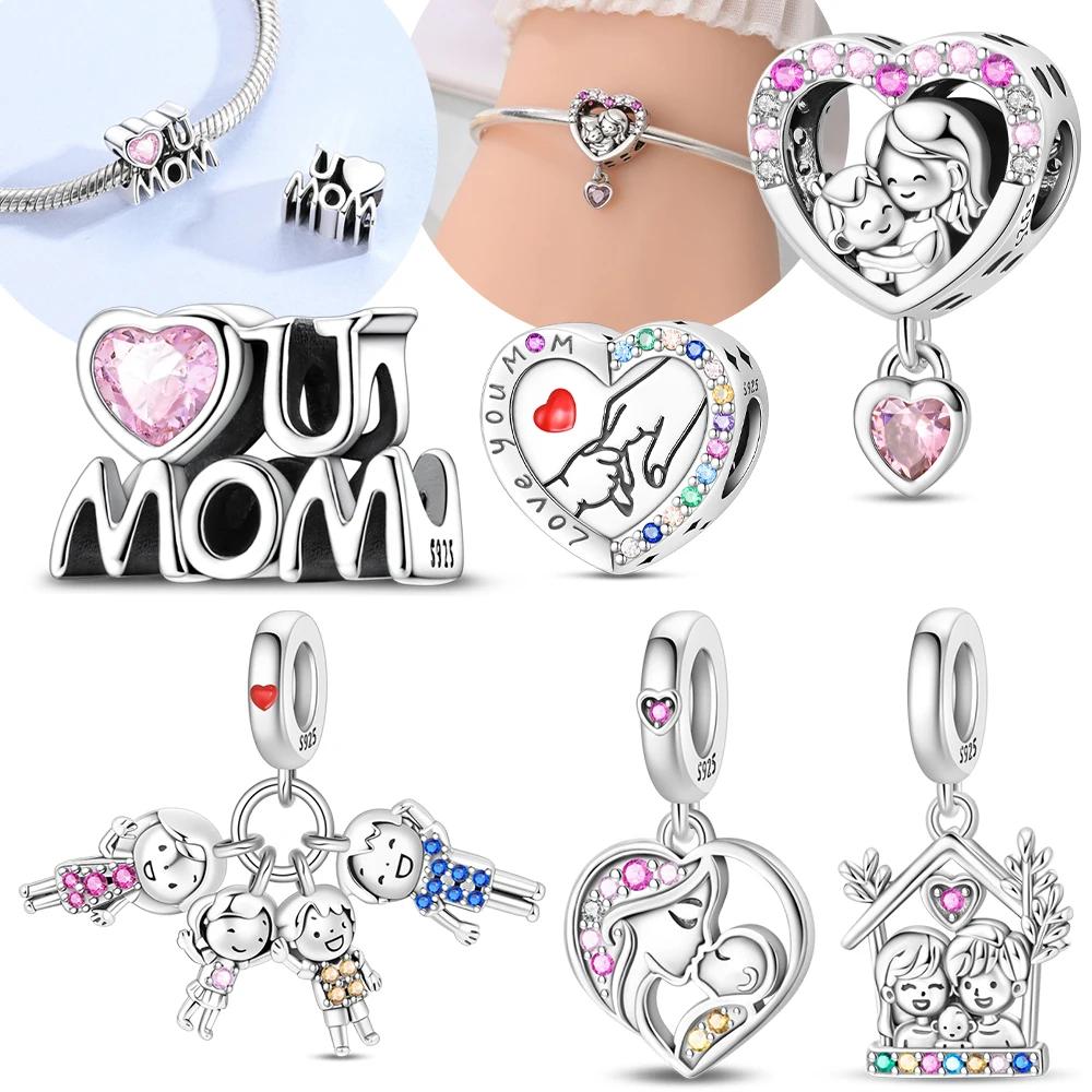 Pink Heart Bead Necklace Symbolizing Family Affection Mother Love Original Copper Beads Fit Bracelet Diy Jewelry Accessory