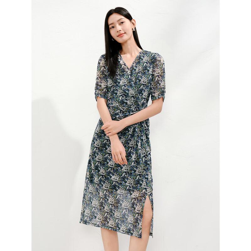 Jiuzi Annacole Elegant Floral Pleated Wrap Dress