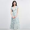 Ledian Illustrated Pleated Lantern Sleeve Dress