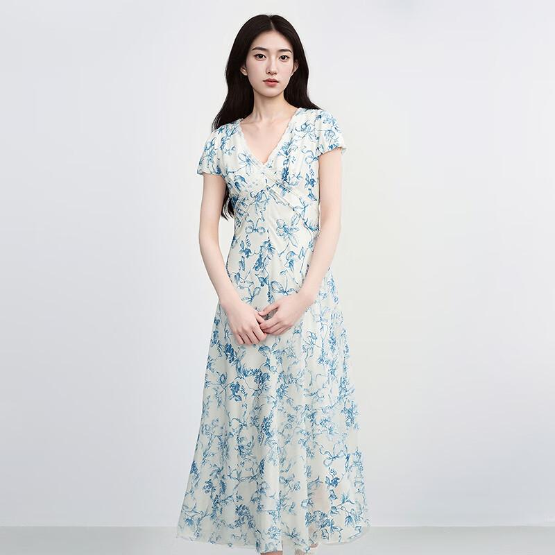 Ledian Illustrated Pleated Lantern Sleeve Dress