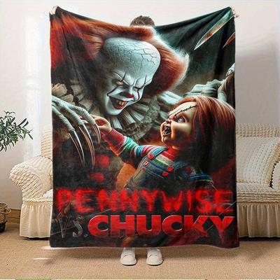 Für Pennywise, Chucky, Flanelldecke mit Horror-Thema, Glam-Stil, Digitaldruck, Ganzjahreskomfort, ,für Gemütliche Plüsch-Flanellabdeckung132