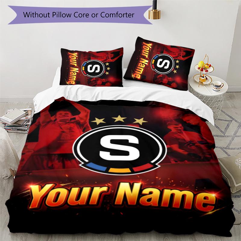 3pcs AC Sparta Praha Cover Set - Personalized Name, HD Printed Bedding with 1 Cover and 2 Pillowcases - Perfect for Home Decor, Easy Care