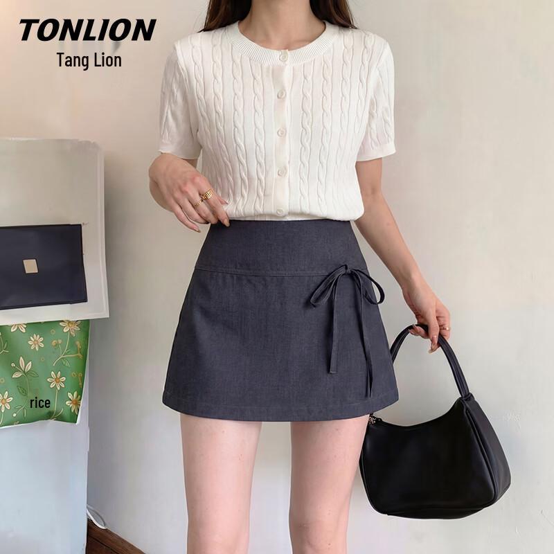 TonLion Women s A-Line Bow Short Skirt M