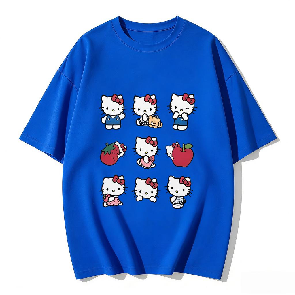 2026 New Arrival Kawaii Hello Kitty Strawberry Apple Print Couple T Shirts Casual Family Matching Outfits Parentchild Tees Tops