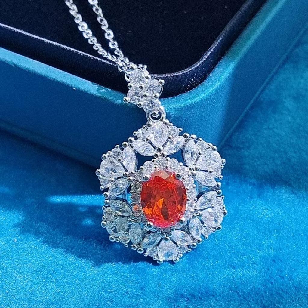 Exaggerated Heavy Industry Brilliant Pink Purple Diamond Pendant Necklace Colored Treasure Elegant High-end Sense Full of Diamond Light Luxury Chain