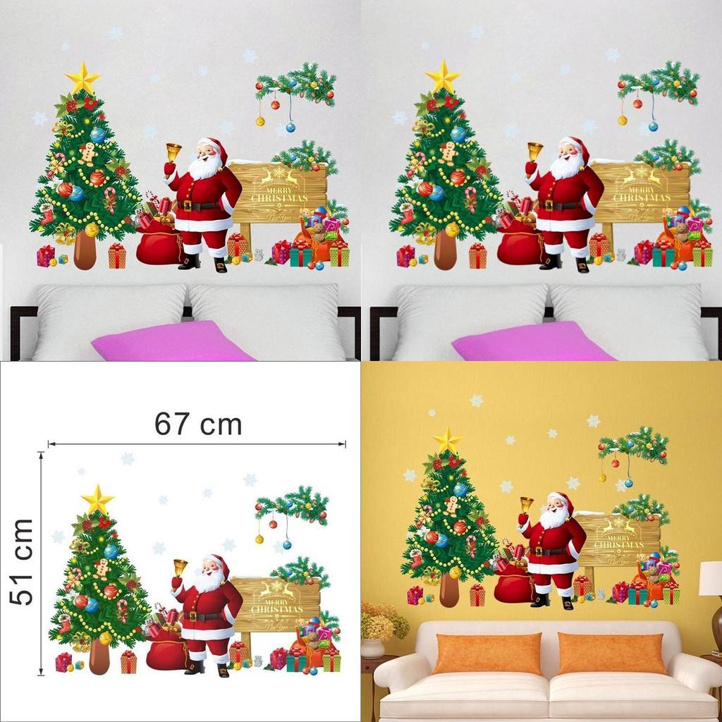 Christmas Wall Decal Pvc Removable Santa Claus And Tree For Holiday Decor And Living Room