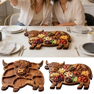 33cm Kuh Schinkenbrett Holz Speiseplatte Vorspeisenbrett Für Snack Obst Fleisch Käse Hausparty Bankett Familientreffen