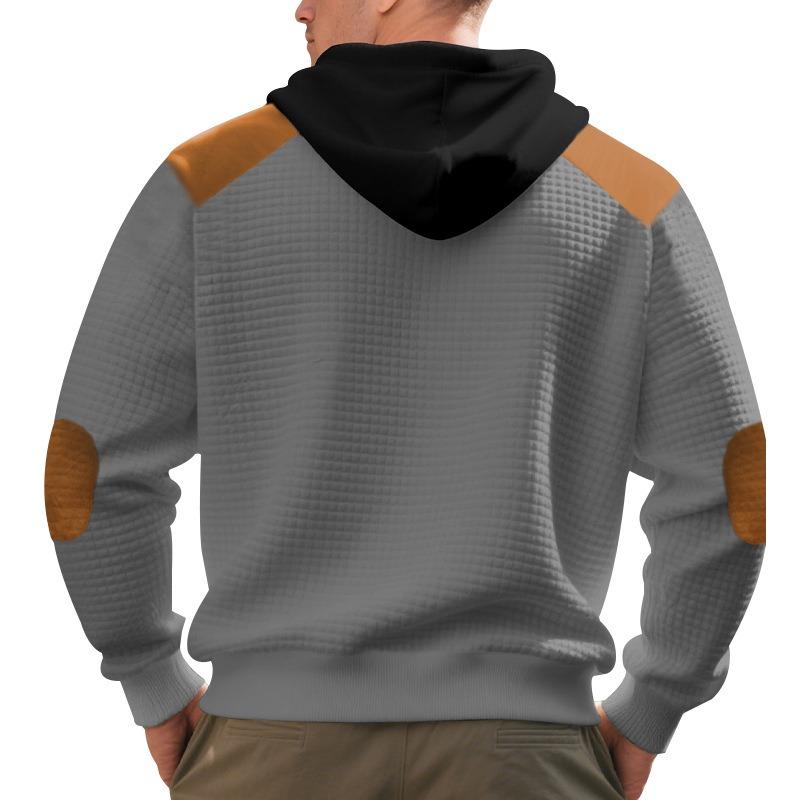 Mens Casual Loose Plaid Color Block Hooded Pullover Sweatshirt With Large Pockets