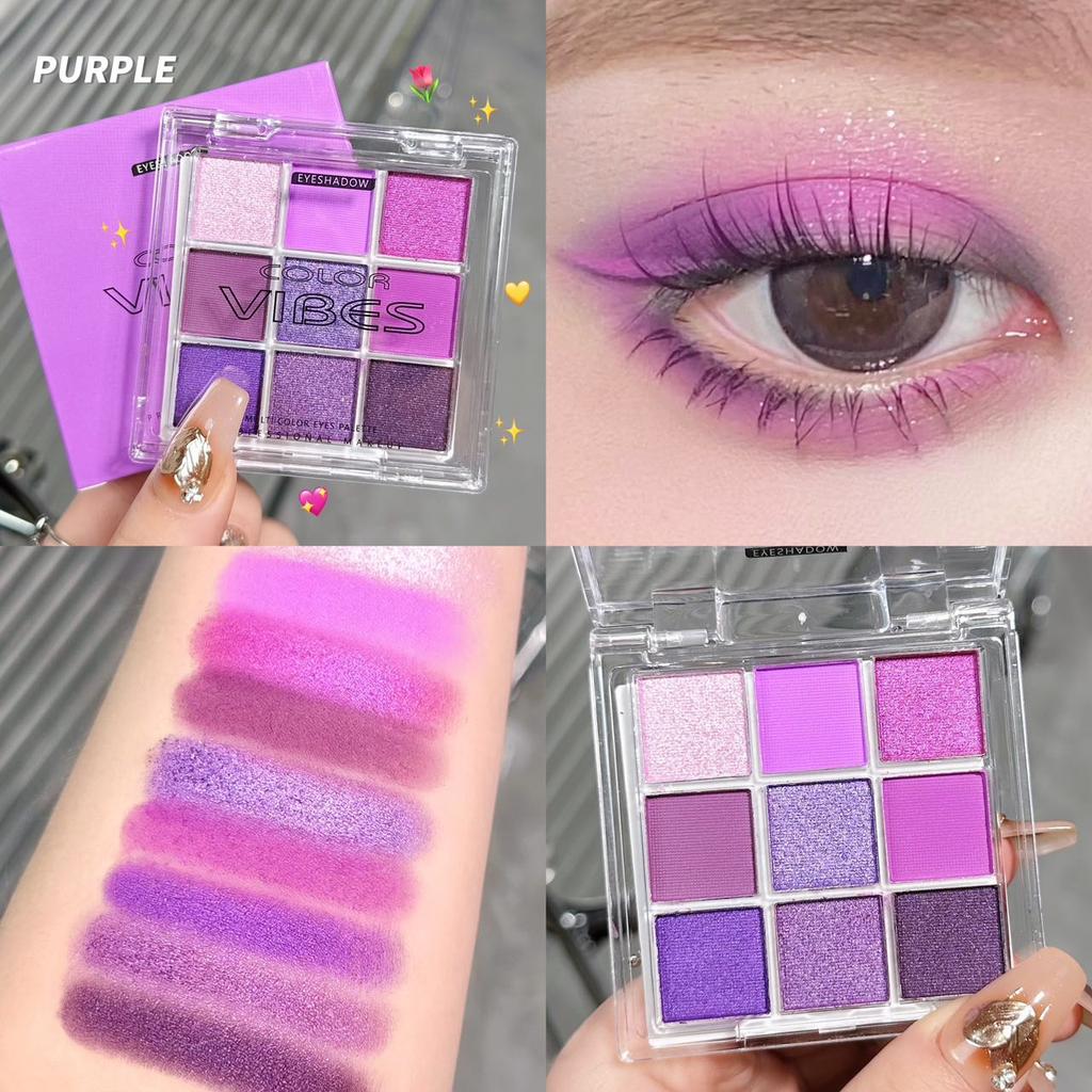 Purple Eye Shadow 9 Colors Smoke Violet Stage Makeup Pearlescent Matte Nine-square Grid Color Eye Shadow Palette