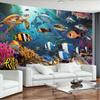 2D Aquarium Style Tapestry, Underwater World with Sea Turtle, Shark and Coral Reef Wall Art