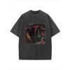 European Size Washed, Warrior Riding Printed T-Shirt, High-Quality Wax Printed Cotton Retro Fashion Brand T-Shirt, Suitable for Summer T-Shirt