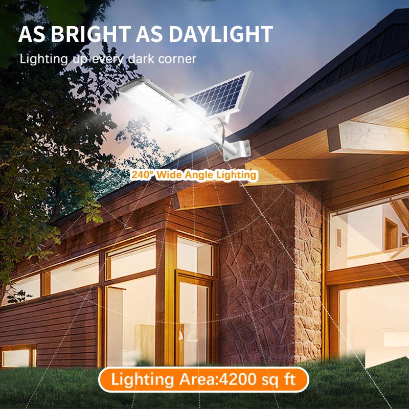 Solar Light High-Power 6500K LED Dusk To Dawn Waterproof LED Solar Street Light Backyard Street Lamps Security Flood Lighting