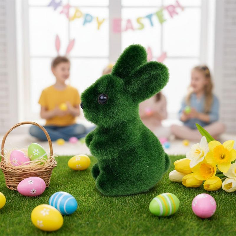 1-20PCS 3D Realistic Easter Bunny Green Foam Flocking Moss Rabbit Craft Ornament Gardening Decor Spring Home Decoration