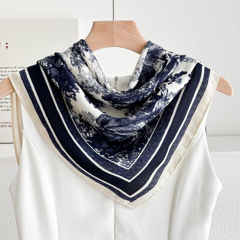 Chessboard Plaid 71CM Cotton and Linen Silk Scarf Small Square Scarf Women's Spring and Autumn Summer Thin Scarf Scarf Linen Headscarf Belt