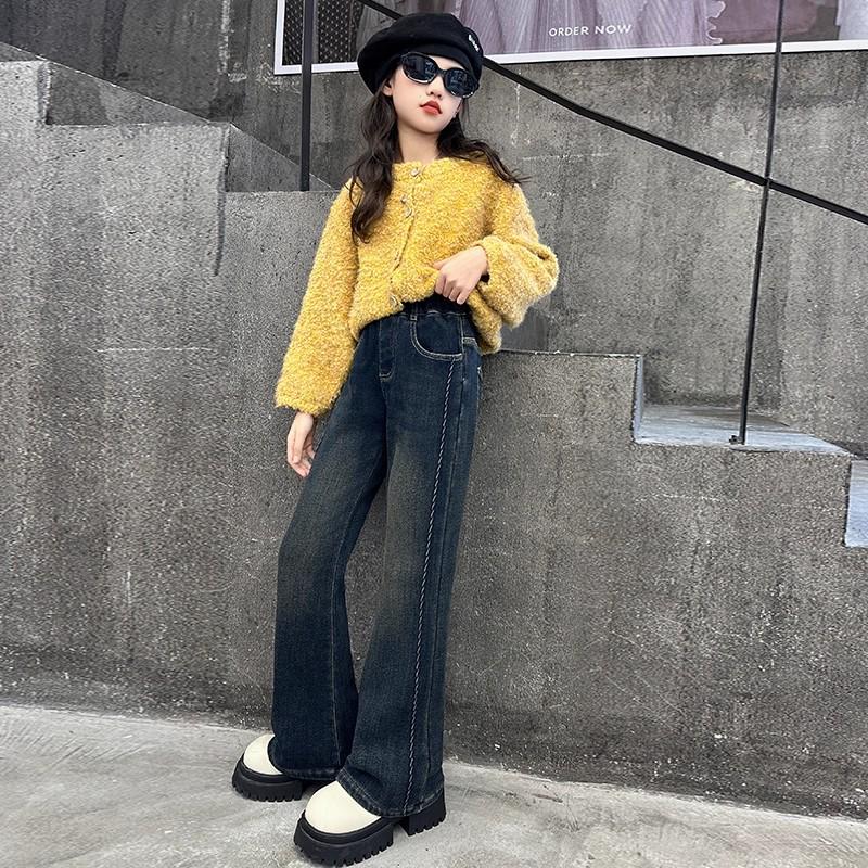 Girls' High-Waisted Retro Flared Jeans - Spring & Autumn