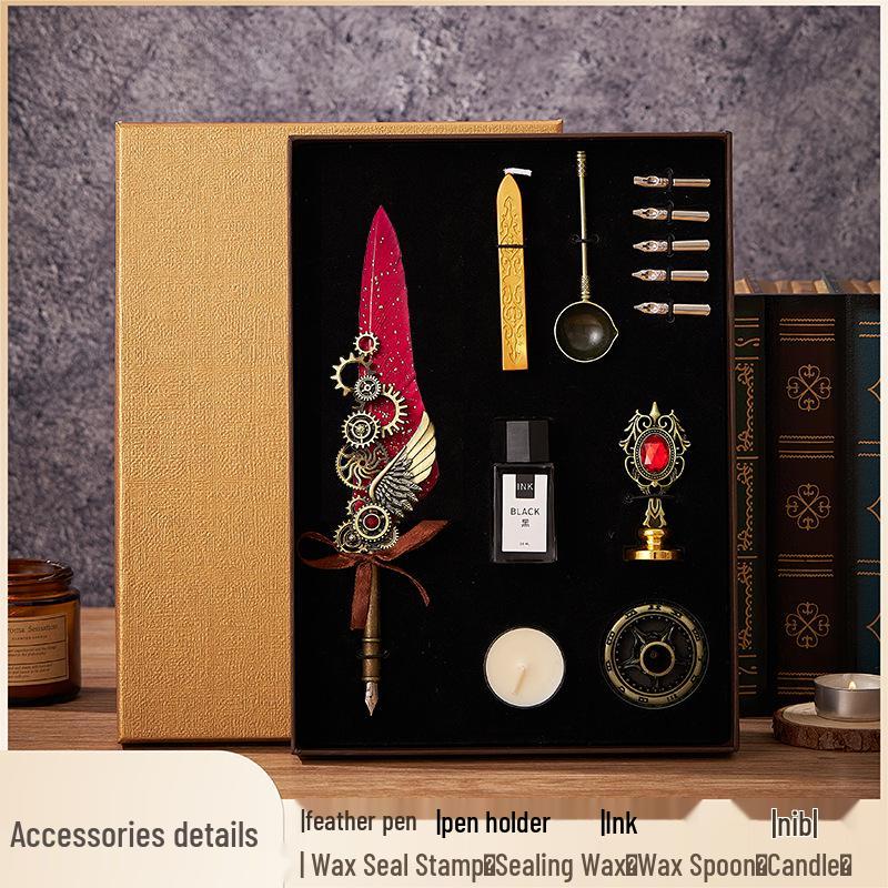 Set stilou Duker: Pană elegantă europeană retro pentru caligrafie cu ceară de sigiliu, perfectă pentru exersarea caligrafiei și prezentare în cutie cadou.