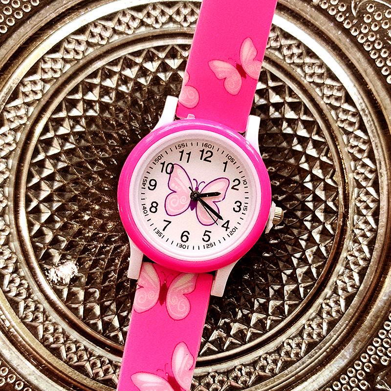 Nouvelle Montre Tendance pour Filles Imprimé Papillon Montre Cartoon pour Enfants Bracelet en Silicone Montre à Quartz Montre-Bracelet Mignonne pour Enfants