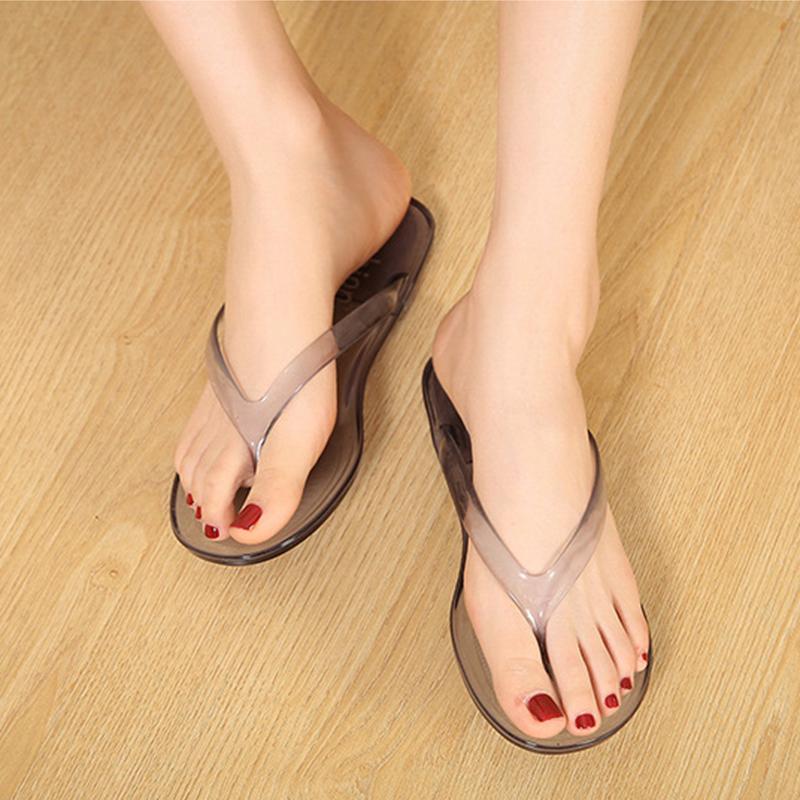 Crystal Herringbone Slippers for Women's Flat Outdoor Slippers, Solid Color for Women's Home, Jelly Colored Beach Slippers