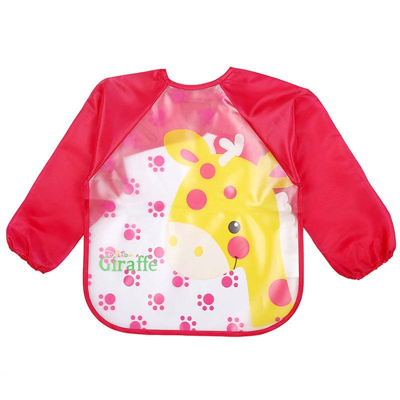 0-3 Years Baby Waterproof Anti-dirty Bib Long Sleeve Art Painting Apron Strap Smock Soft Feeding Bib Cartoon Kindergarten Gown