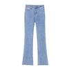 Women's High-Waisted Flare Jeans with Slit & Raw Hem - Slimming, Fashionable, Stretchy, for Petite Women, Spring/Autumn Style
