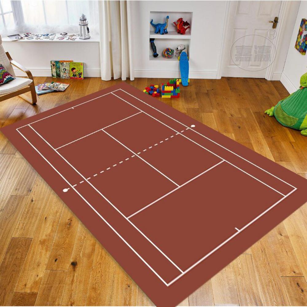 Tapete com Padrão de Quadra de Tênis Esportivo Multicor Antiderrapante Tapete para Sala de Estar Quarto Entrada Tapete Durável Bonito