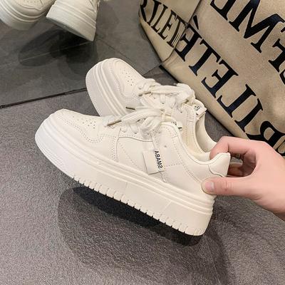 Buty na platformie typu muffin białe dziecięce jesienne nowe wszechstronne podwyższające wzrost oddychające codzienne buty sportowe