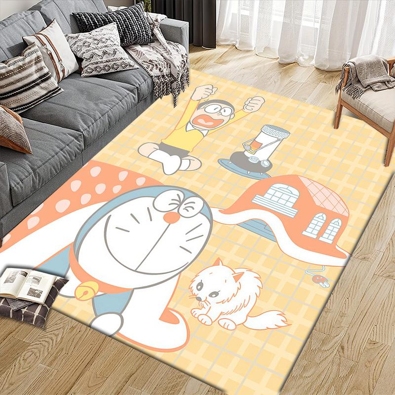 Doraemon2 Flannel Pattern Square Carpet,Area Rug,Carpet Rug for Living Room Bedroom Sofa Playroom Decor,Non-slip Floor Mat