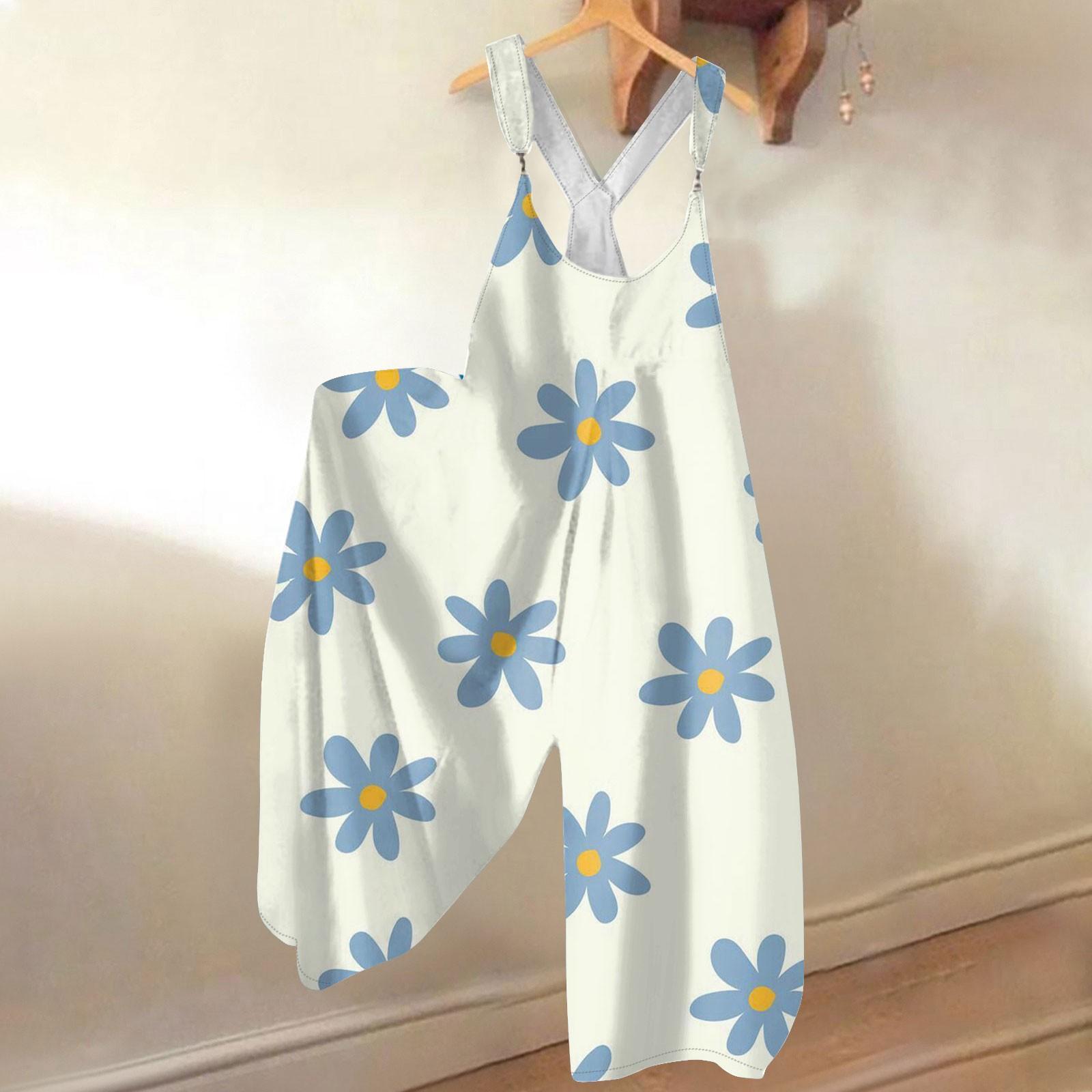 

Женский летний комбинезон с цветочным принтом в винтажном стиле (Нерегулируемые ремни) XL белый