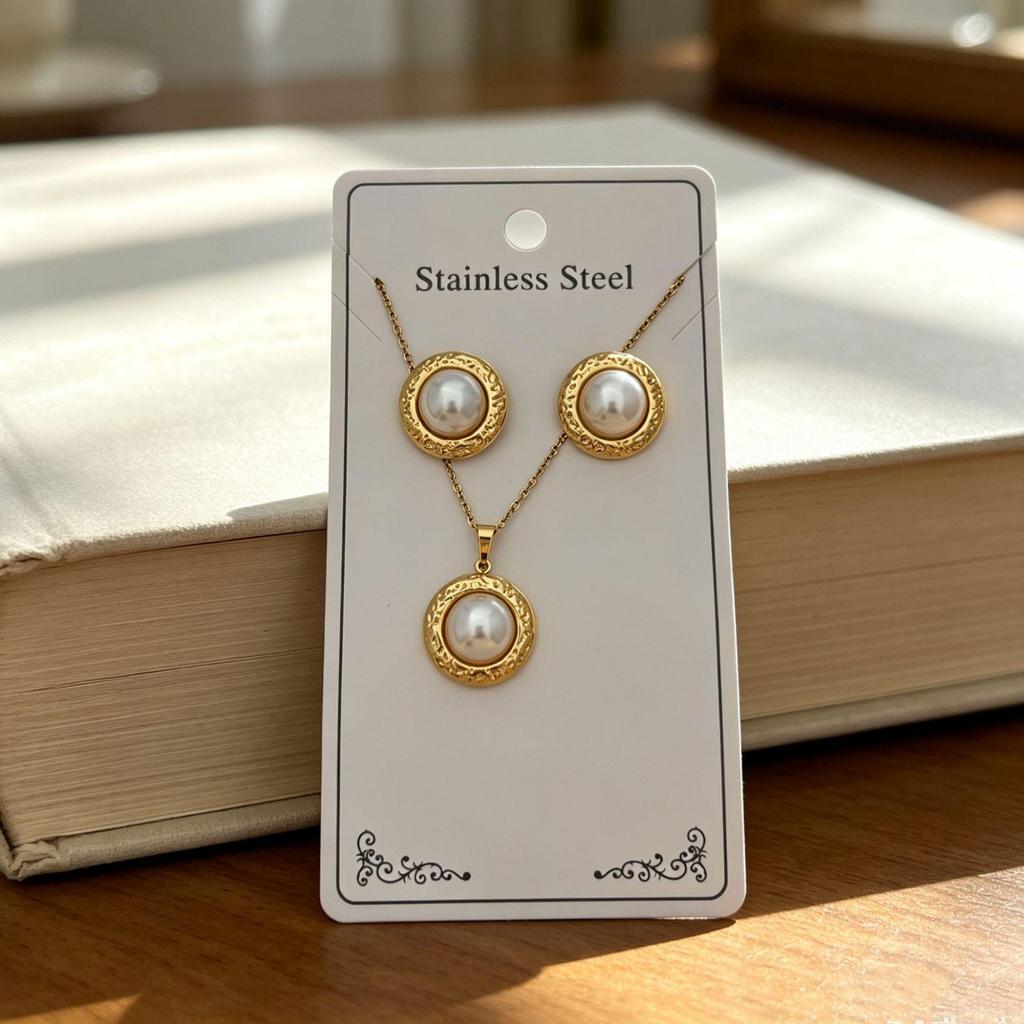 European & American Pearl Earring and Necklace Set - Simple, Fashionable Collarbone Design