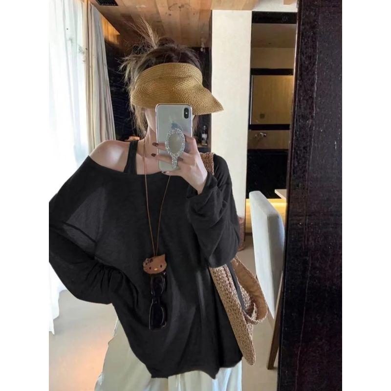 

Loose Sun-Drying Blouse 2 4 Spring Lazy Style Set Women s Vest Black S