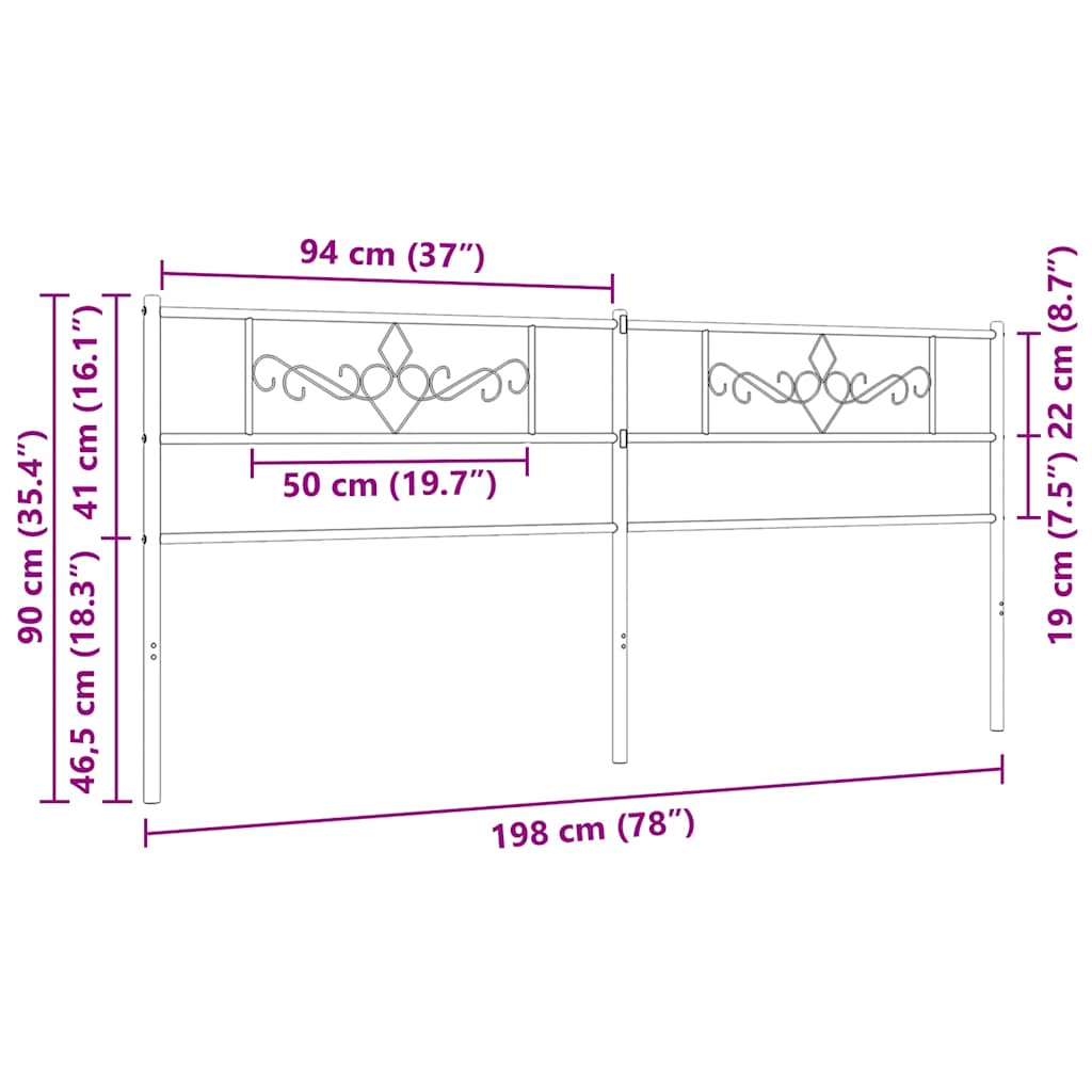 Vidaxl Metal Headboard, Black, 193 Cm