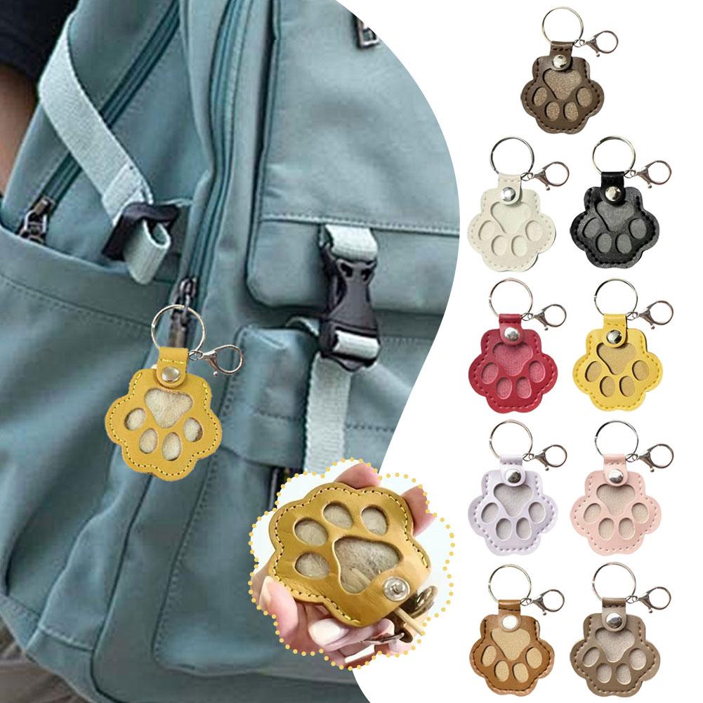 Haustierhaar Erinnerungs-Schlüsselanhänger Leder Gedenk-Medaillon zum Aufbewahren von Hunde-Katzen-Fell Niedliches Haustierverlust-Geschenk Erinnerungs-Schlüsselring Tasche Anhänger