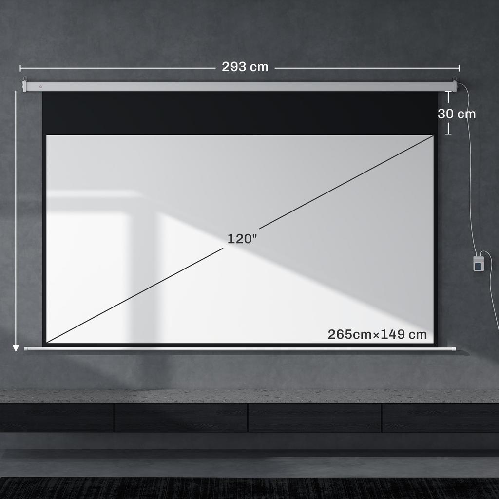 Projector Screen 293 x 193 cm 120 Inch 16:9 HD 4K Electric Projection Screen with Remote Control, White