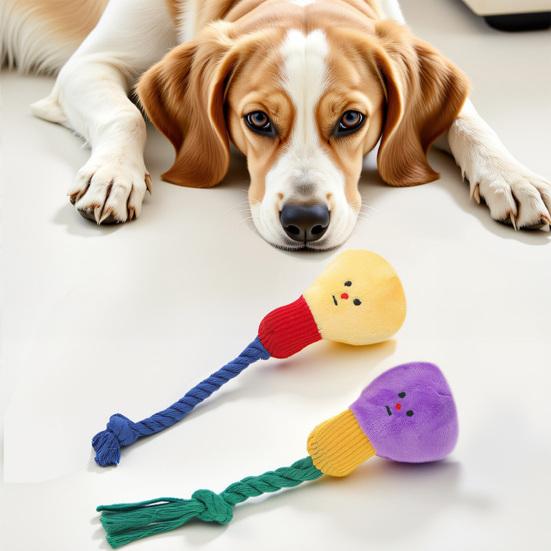 Yousheng Pet Sounding Toy with Built-in Sound Device Cartoon Light Bulb Design Bite-Resistant Cotton Rope Chew Toy Relieves Boredom Interactive Dog
