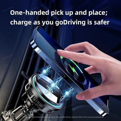 Car Mount Charger RGB Light Ice Cooling Magnetic Wireless Car Charger Phone Holder Air Vent Fast Charging for iPhone 17 16 15 14