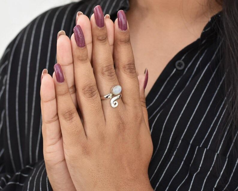 Solid 925 Sterling Silver Rainbow Moonstone Gemstone Statement Women Designer Ring Boho Jewelry Gift For Her