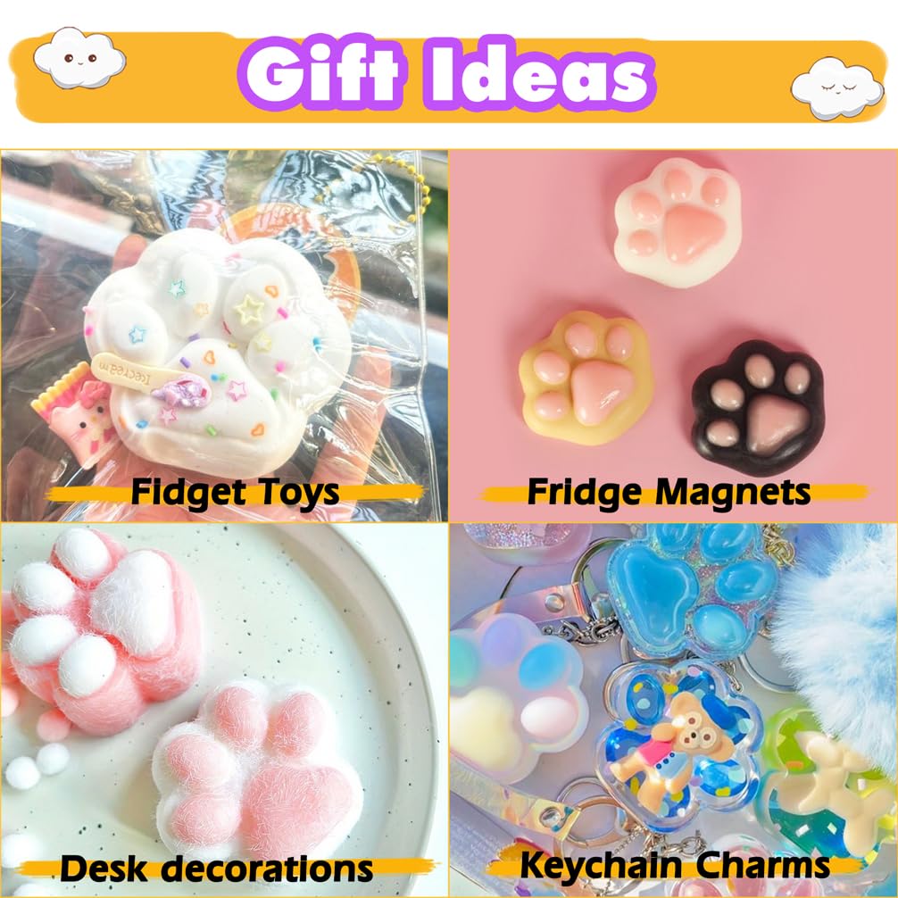 FUNSHOWCASE Kit squishy handmade Set squishy din rășină cu mucegai pentru labe și pudră de flocat DIY pentru ameliorarea stresului jucărie pufoasă pentru stoarcere moale pentru copii