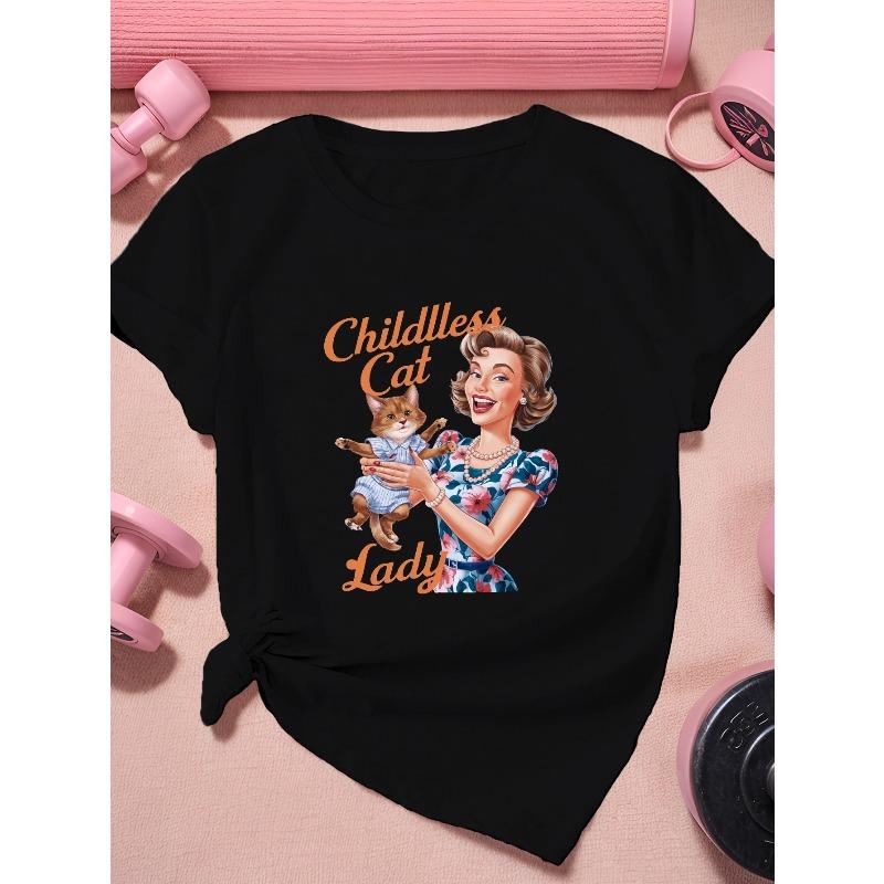 

European Size Childless Cat Lady Women s Plus Size Sports Short Sleeve T-Shirt 4XL чорний