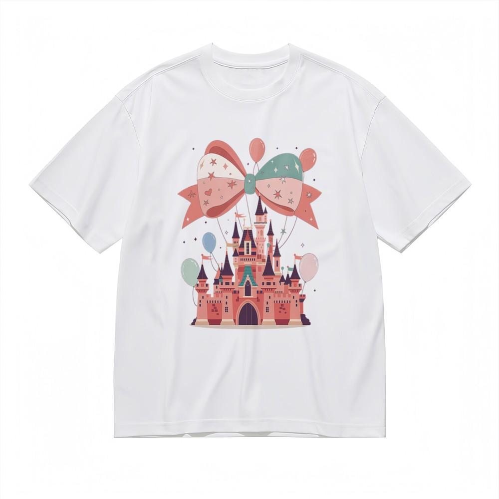 

Women s Fashion Comfy Classic T-Shirt Colorful Castle Balloon Theme Printed Tee 4XL