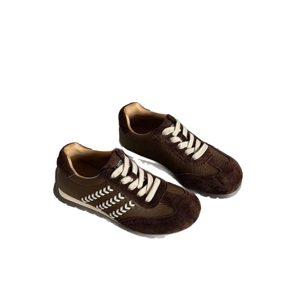 Leather Leopard Print German Training Shoes Women's 2025 Autumn and Winter New Thick-soled Velvet Retro Versatile Casual Sports Forrest Gump Shoes