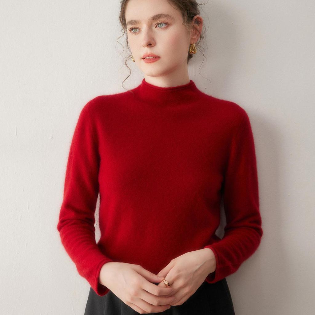 Women's Half-High Neck Baby Goat Cashmere Sweater - Thick, Soft, and Skin-Friendly for Autumn and Winter