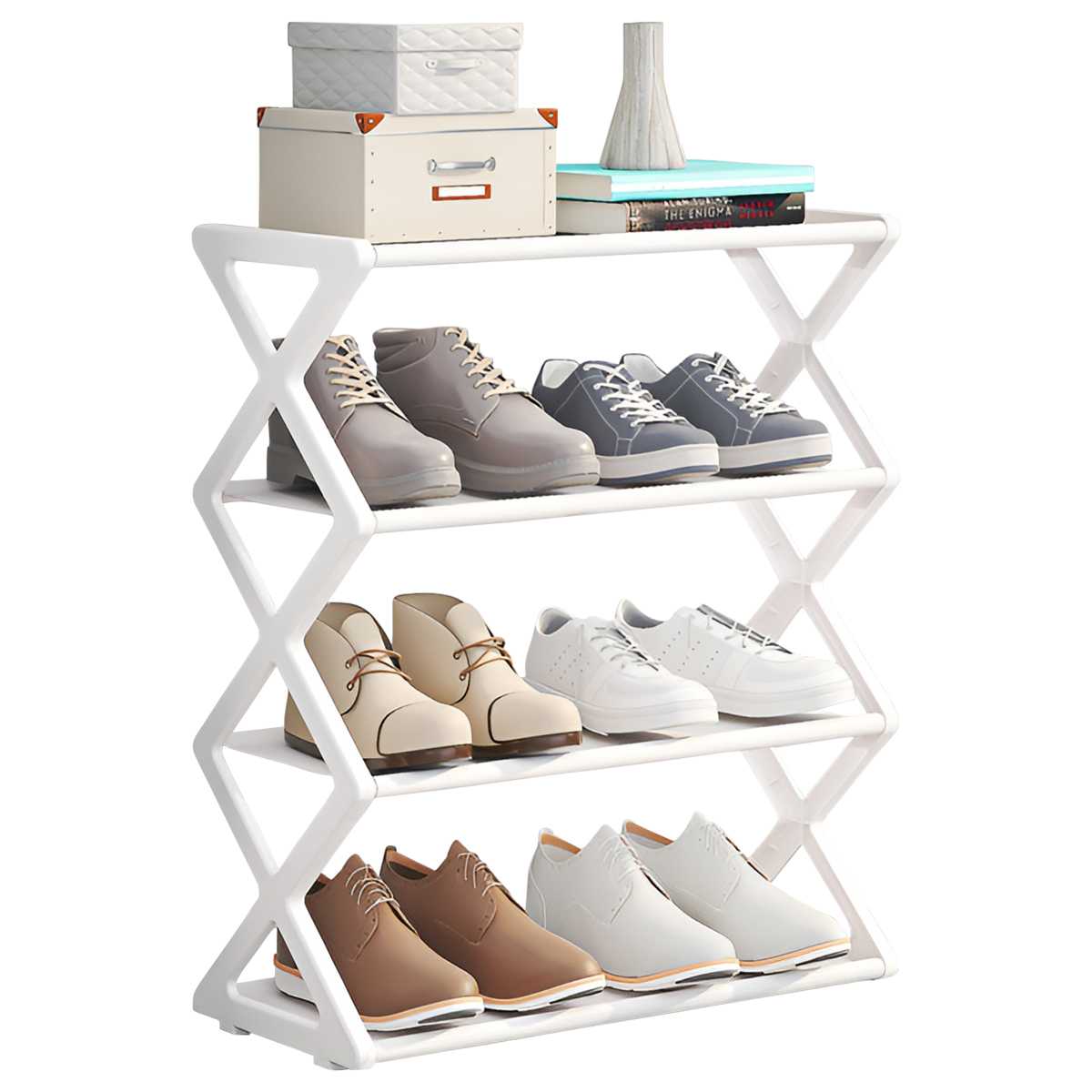 

Четырехъярусная многофункциональная складная полка для обуви для домашнего хранения, компактный и простой в сборке органайзер для хранения