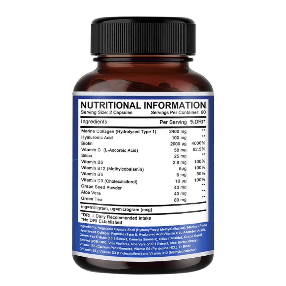 Marine Collagen, Vitamin C, Vitamin B6, Vitamin D3 2400mg/portion, 120 Capsules Dietary Supplement