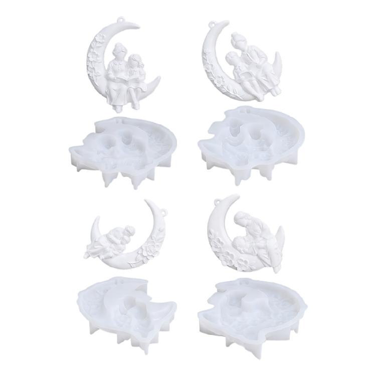 

DIY Craft Silicone Molds Set For Handmade Family Themed Grandma and Grandchild On Moon Plasters Cement Hanging Ornaments 1