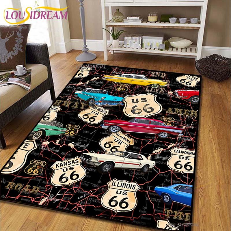 Route66 Motorcycle Carpet for Living Room Bedroom Rugs Kitchen Kids Door Unslip Floor Mats Birthday gift photography props Rug