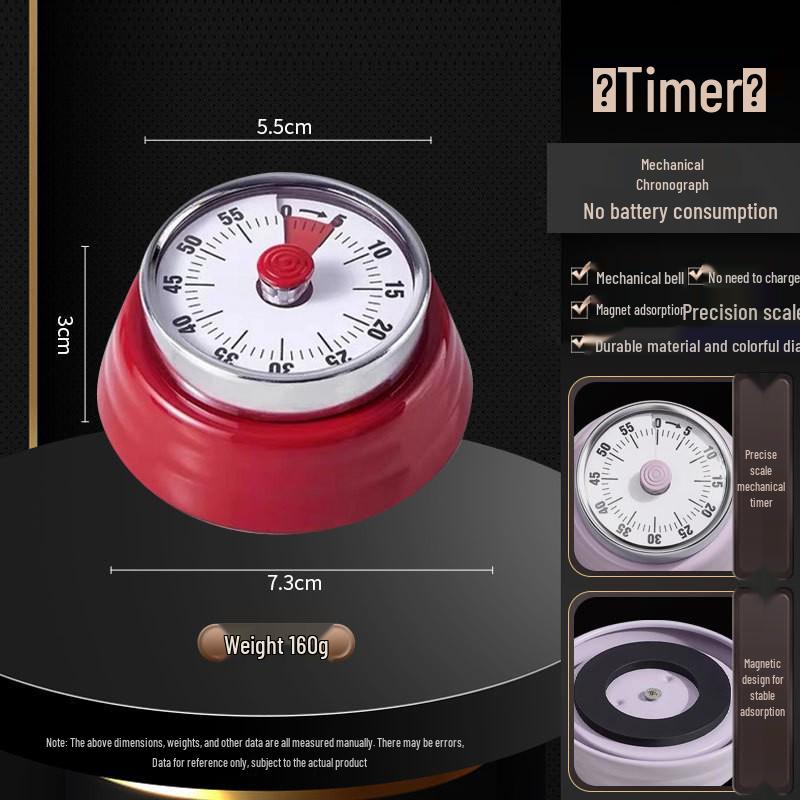 Magnetic Kitchen Timer with Alarm - Mechanical Cooking & Study Reminder