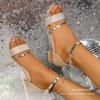 New Thick Heel Open-toed Sandals Women's 2025 Summer One-word Buckle Strap High Heel Sequins Women's Shoes Fashion Sandals Silver
